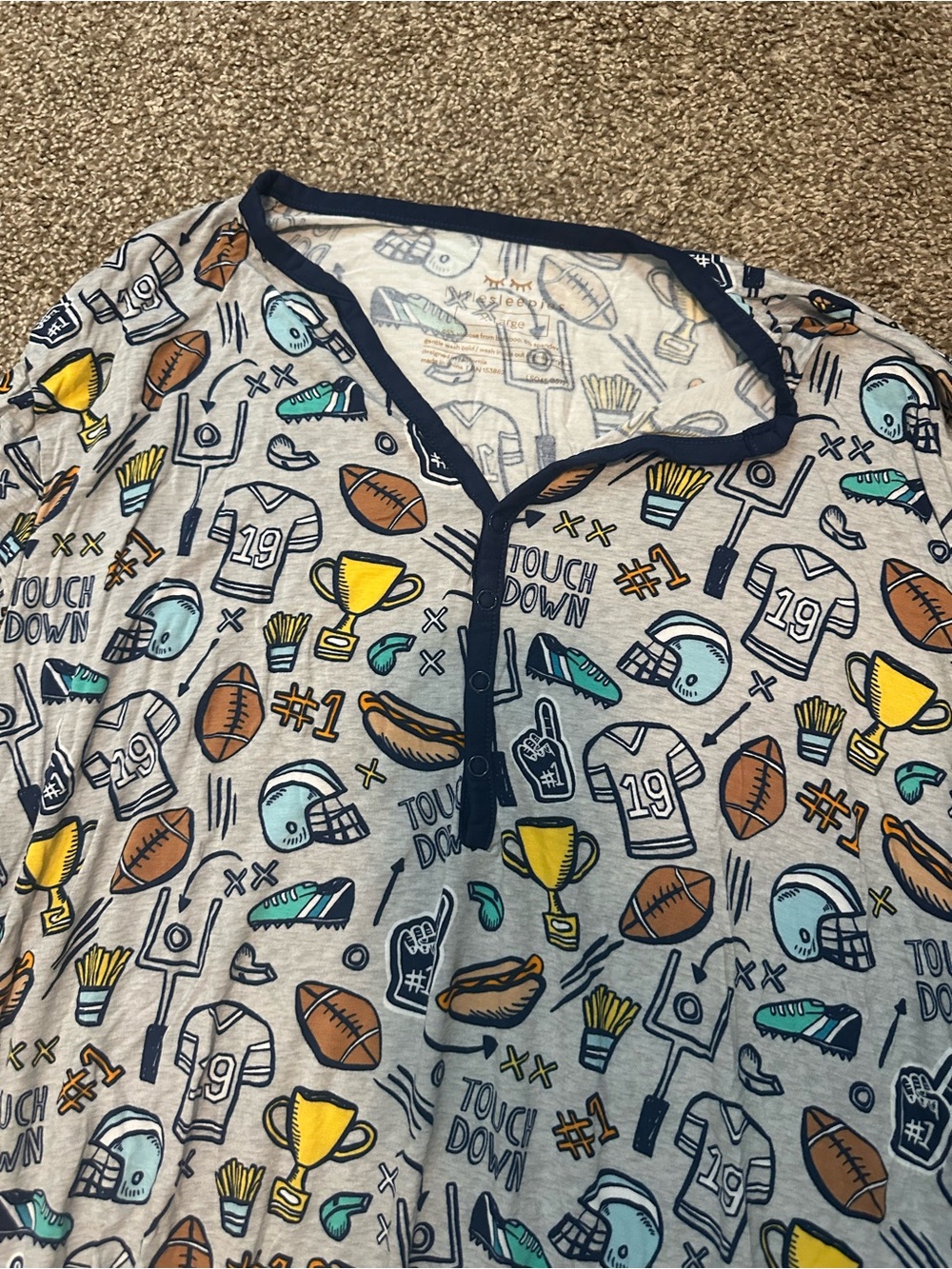 Little Sleepies Football Print Bamboo Pajama Set XL - Picture 3 of 4